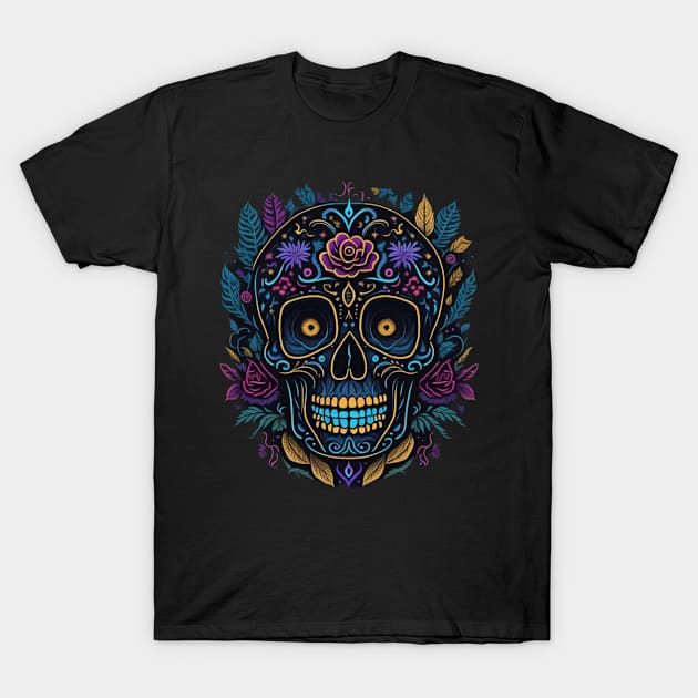 Skull with Flowers T-Shirt by globalstar1983